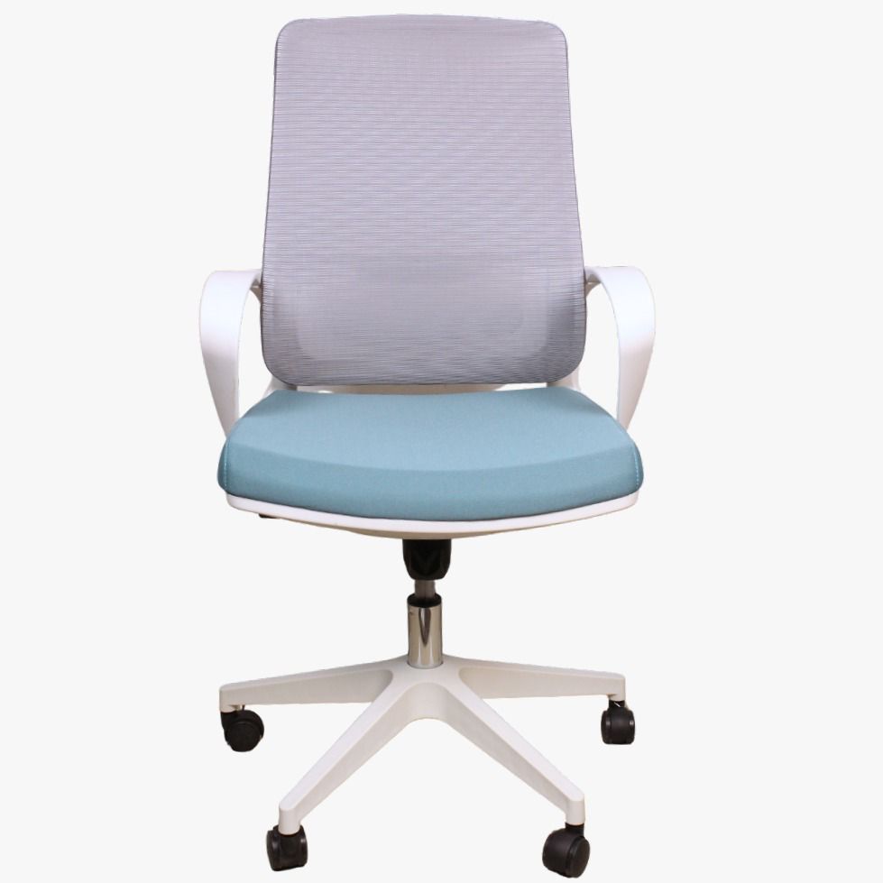 Modern White Frame Task Chair with Teal Seat